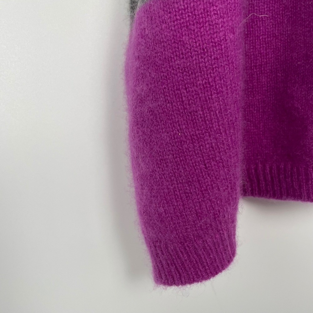Minnie Rose Cashmere Gray Purple Striped V-Neck Short Sleeve Sweater Luxury XS/S - Picture 2 of 7